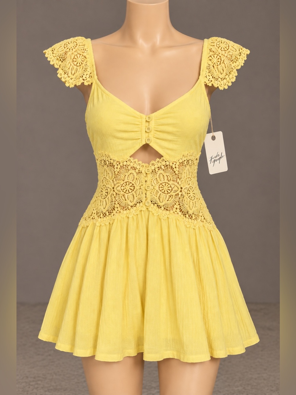 Free People Norla Cotton Mini Dress Small S Solar Lemon Yellow NWT
